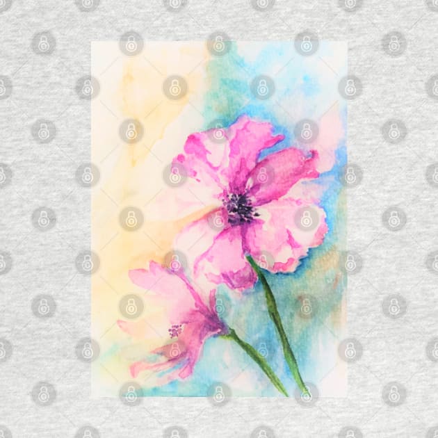 Pink Flowers Watercolor Abstract by Tstafford